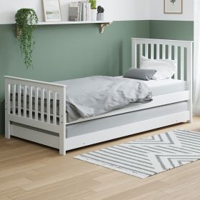 White Solid Pine Single Guest Bed with Trundle