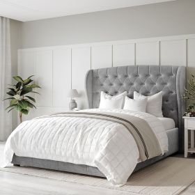 Grey Velvet Ottoman Bed with Winged Headboard - 3 Sizes 