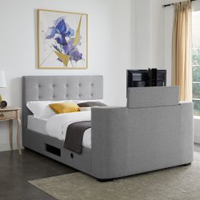 LPD TV Bed Frame Upholstered in Grey Fabric - Double