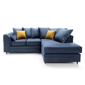 Bethan Velvet Corner Sofa - Right Arm Dark Blue