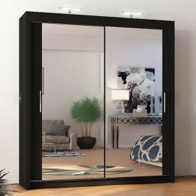Full Mirrored Black Sliding Wardrobe - 4 Sizes