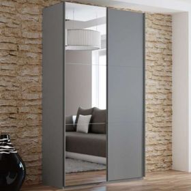 Boris Sliding Door 120cm Wardrobe with Mirror - Graphite, Black, White