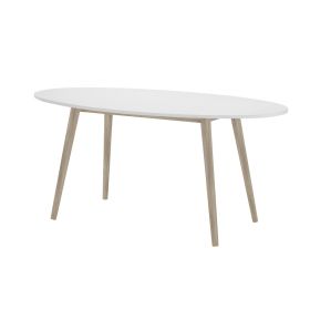 Ketchikan Dining Elegance Oval White and Oak Dining Table with Rubberwood Legs