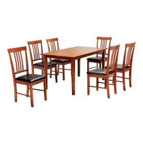 Roseville Decent Decor Large Dining Set with 6 PU Seating Chairs in Mahogany