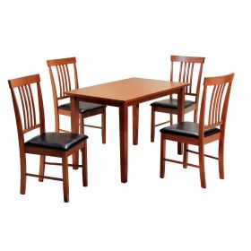 Roseville Decent Decor Medium Dining Set with 4 PU Seating Chairs in Mahogany