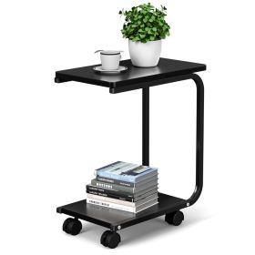 C-Shaped Laptop Side Table Bedside Table with 4 Wheels