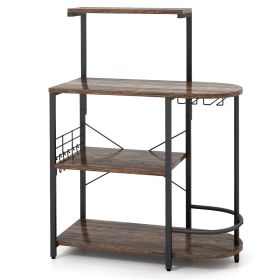 4-Tier Kitchen Bakers Rack with 6 S-Hooks and Stemware Racks-Rustic Brown