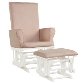 Wooden Glider Chair with Footstool-Pink