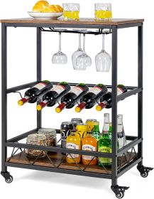 Portable Serving Trolley with 2 Glass Holders and Wine Rack