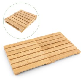Folding Bamboo Bath Mat with Non-Slip Feet for Shower Sauna and Spa-Natural