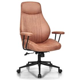 Adjustable Suede Fabric Ergonomic Office Chair with Reclining Backrest-Reddish Brown