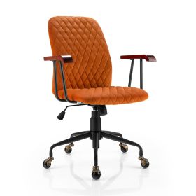 Adjustable Velvet Rocking Leisure Chair with Padded Seat and Rubber Wood Armrests-Orange