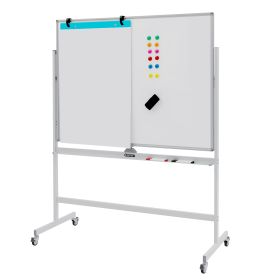 Height Adjustable Magnetic Double Sided Whiteboard with Wheels-White