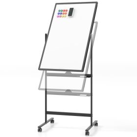 Reversible Rolling White Board with Black Markers and Board Eraser-Black-S