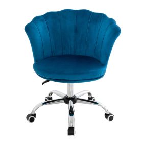 Adjustable Velvet Office Chair with Handle and Universal Wheels-Blue
