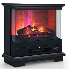 2000W Electric Fireplace Heater with 3-Level Vivid Flame-Black