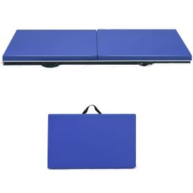 Folding Gymnastics Mat with Carrying Handles and Loop Fastener-Blue
