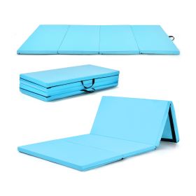 Folding Gymnastics Mat with Carry Handles Hook and Loop Fasteners-Blue
