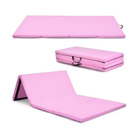 Folding Gymnastics Mat with Carry Handles, Hook and Loop Fasteners-Pink