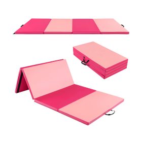 Folding Gymnastics Mat with Carry Handles Hook and Loop Fasteners-Red
