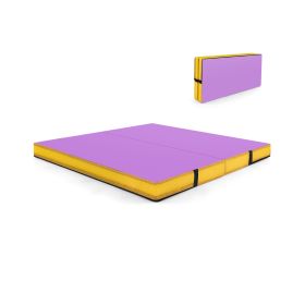 Folding Gymnastic Mat with PU Leather Cover and Carrying Handles-Purple