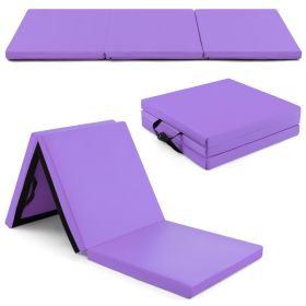 Tri-Fold Folding Exercise Mat with PU Leather Cover-Purple