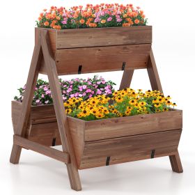 Vertical Raised Garden bed with 3 Wooden Planter Boxes and Drainage Holes-Brown