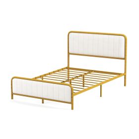 Upholstered Full Size Metal Bed Frame with Headboard-Full Size
