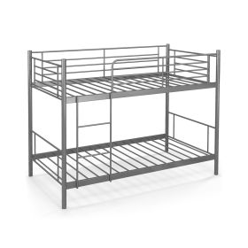 Metal Twin Over Twin Bunk Beds with Ladder and Full-length Guardrails-Silver