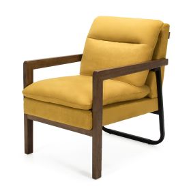 Accent Upholstered Armchair with Padded Backrest and Seat Cushion-Yellow