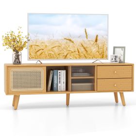 Bamboo TV Stand Modern Console Table for TV up to 65 Inch-Natural
