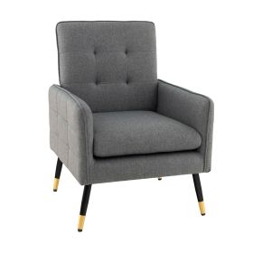 Linen Fabric Accent Chair Single Sofa with Removable Seat Cushion-Grey