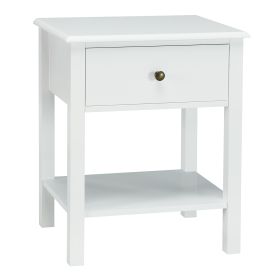 Bedside Table with Drawer and Storage Shelf-White