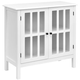 Modern Wooden Storage Cabinet with 2 Tempered Glass Doors-White