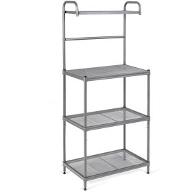 4-Tier Microwave Oven Shelf with Foot Pads and Adjustable Height-Grey