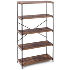 Freestanding Wooden 5-Tier Storage Bookshelf-Brown