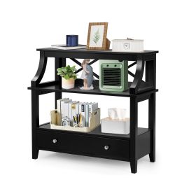3 Tier Console Table with a Large Drawer for Living Room-Black