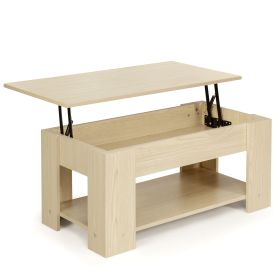 Height Adjustable Coffee Table with 2 Shelves and Liftable Top-Natural