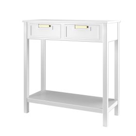 Console Table Sofa Table with 2 Drawers and Bottom Shelf-White