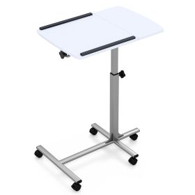 Mobile Laptop Stand C-shaped with Lockable Casters and Tilting Top-White
