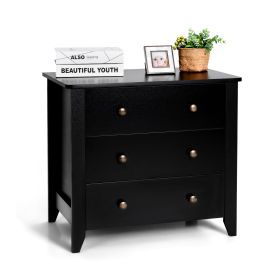 3-Drawer Wooden Dresser Chest of Drawers with Round Metal Knobs-Black