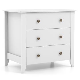 3-Drawer Wooden Dresser Chest of Drawers with Round Metal Knobs-White