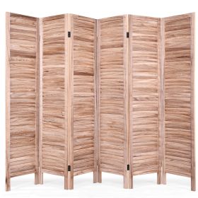 6-Panel Folding Hinged Wooden Room Divider-Brown