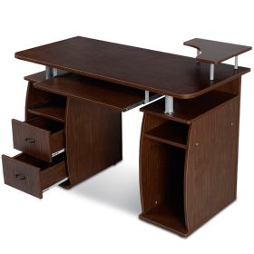 Office Workstation with 2 Drawers and Sliding Keyboard Tray-Walnut