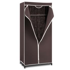 Single Canvas Wardrobe with Dust-proof Cover-Coffee