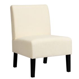 Armless Accent Chair with Curved Backrest for  Living Room &amp; Bedroom-Beige