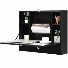 Wall Mounted Wooden Cabinet with Drop Down Desk-Black