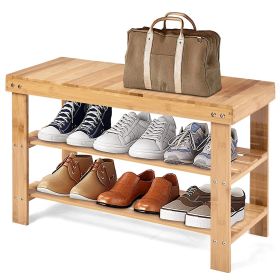 3-Tier Bamboo Shoe Bench for Entryway-Natural