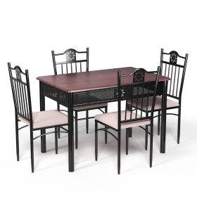 5 Piece Kitchen Dining Table and Chair Set with Sponge Cushion-Purple