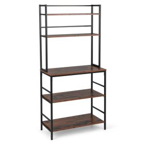 5-Tier Kitchen Bakers Rack with Hutch-Rustic Brown